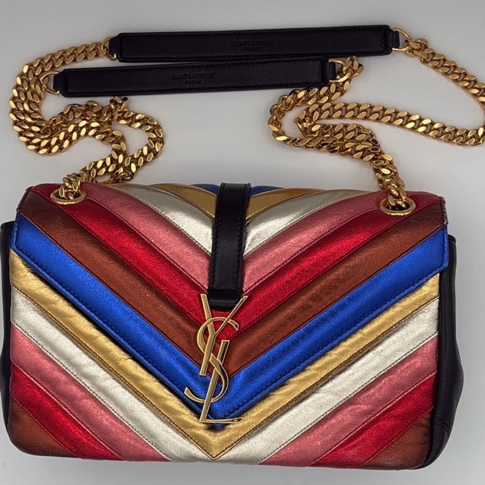 Auth. Yves Saint Laurent Multicolor Chevron Shoulder Bag